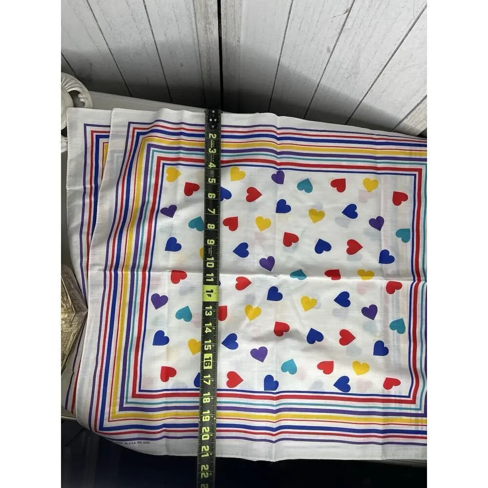 Vintage 14193 Bright Hearts Stripes Multicolor Scarf Bandana USA Made Set Of 2